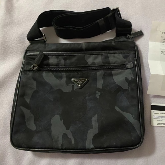 Prada BANDOLIERA TESSUTO CAMOUFLAGE BLEU TU - Picture 1 of 3